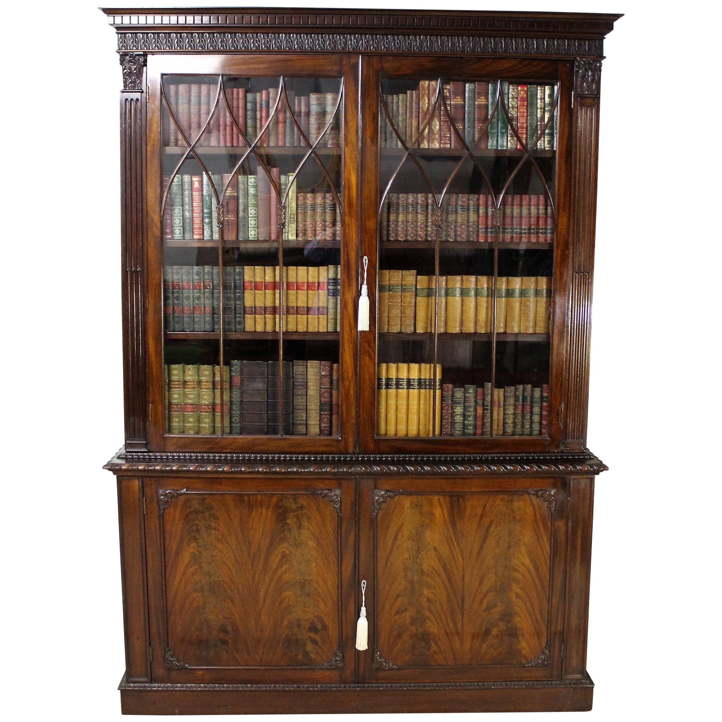 English Edwardian Period Chippendale Style Mahogany Bookcase