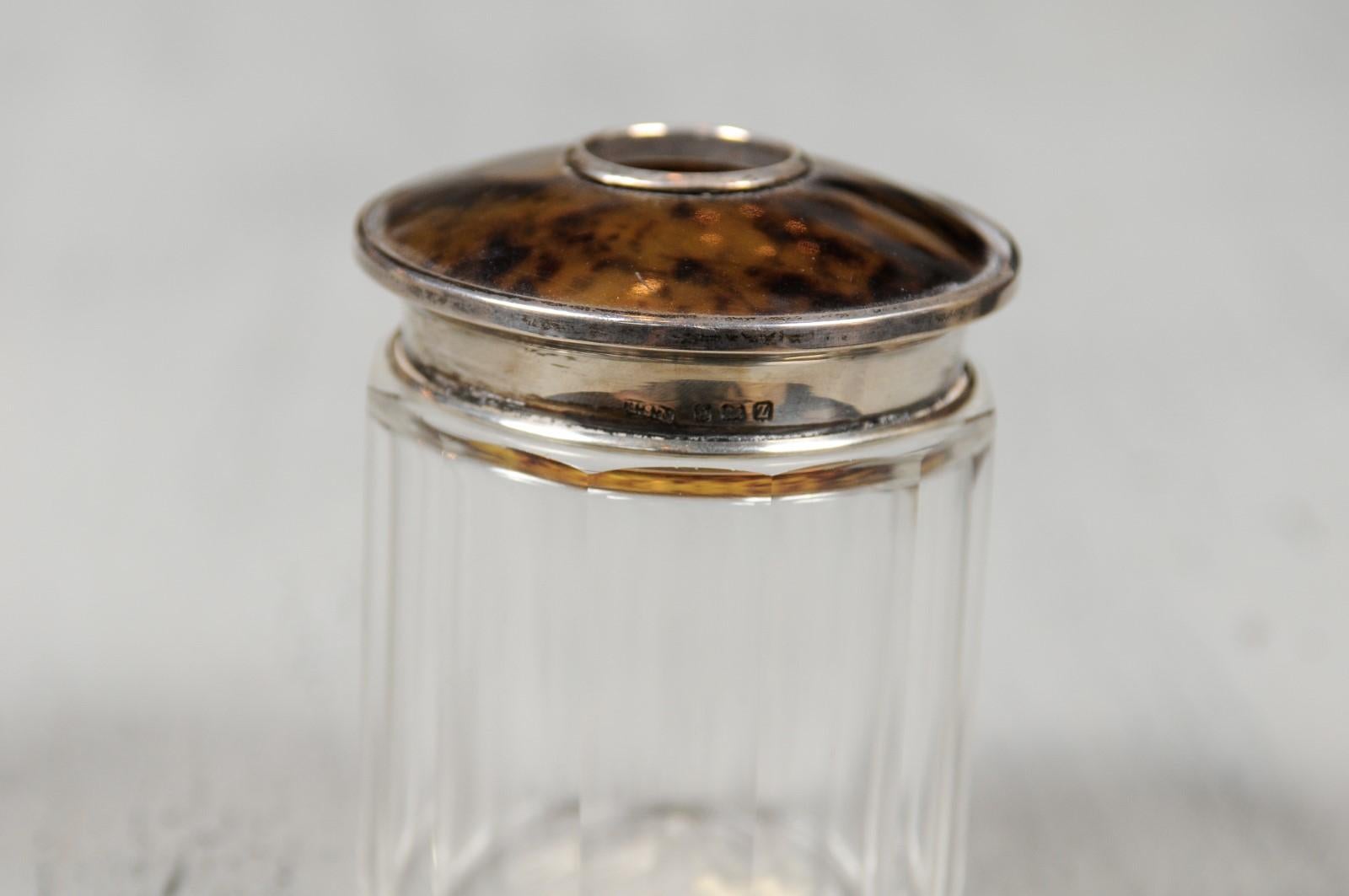 English Edwardian Period Crystal Toiletry Bottle with Silver Accents, circa 1905 7