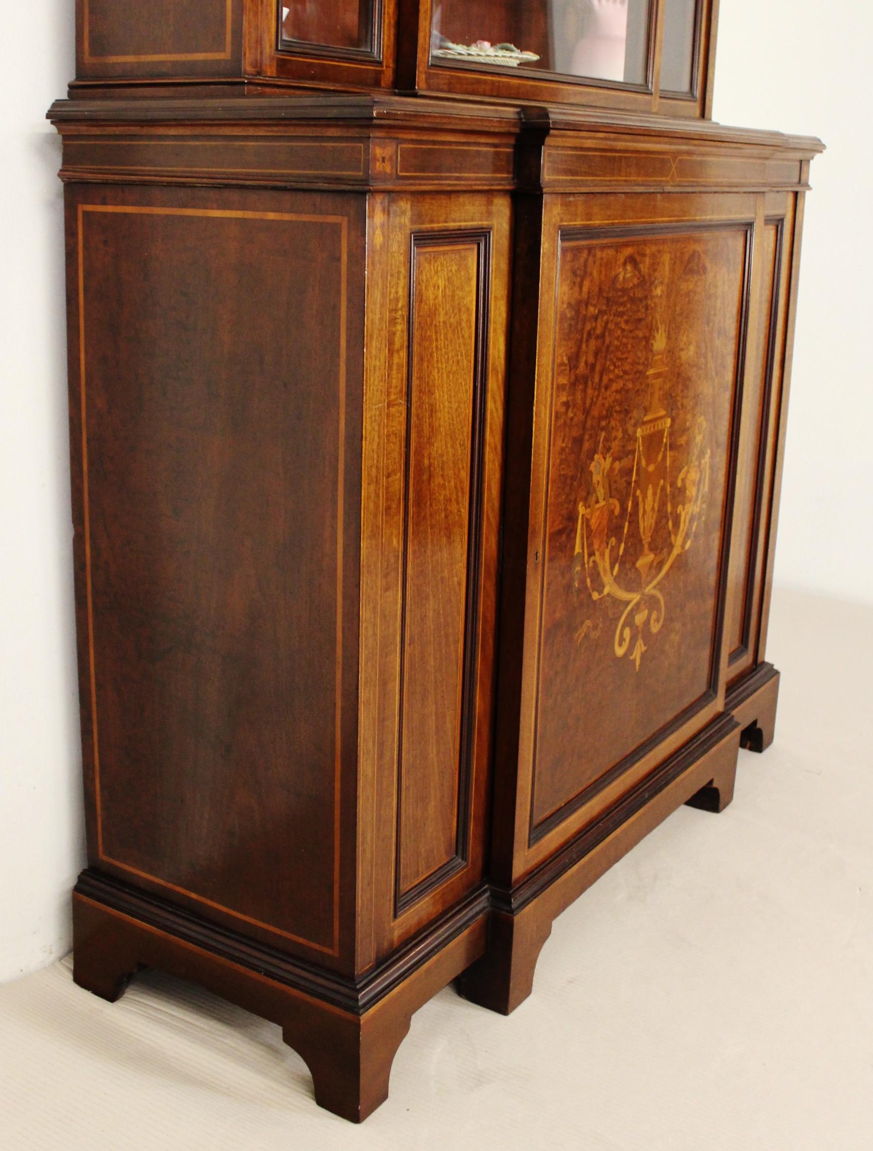 English Edwardian Period Inlaid Mahogany Bookcase/Cabinet by Jas Shoolbred For Sale 14