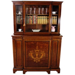 Antique English Edwardian Period Inlaid Mahogany Bookcase/Cabinet by Jas Shoolbred