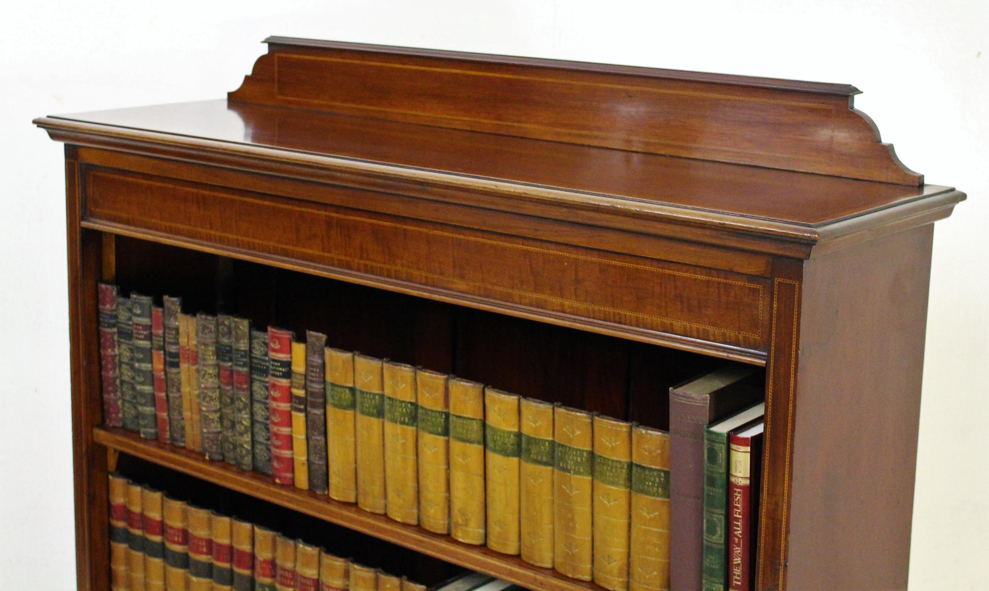 English Edwardian Period Inlaid Mahogany Open Bookcase 5