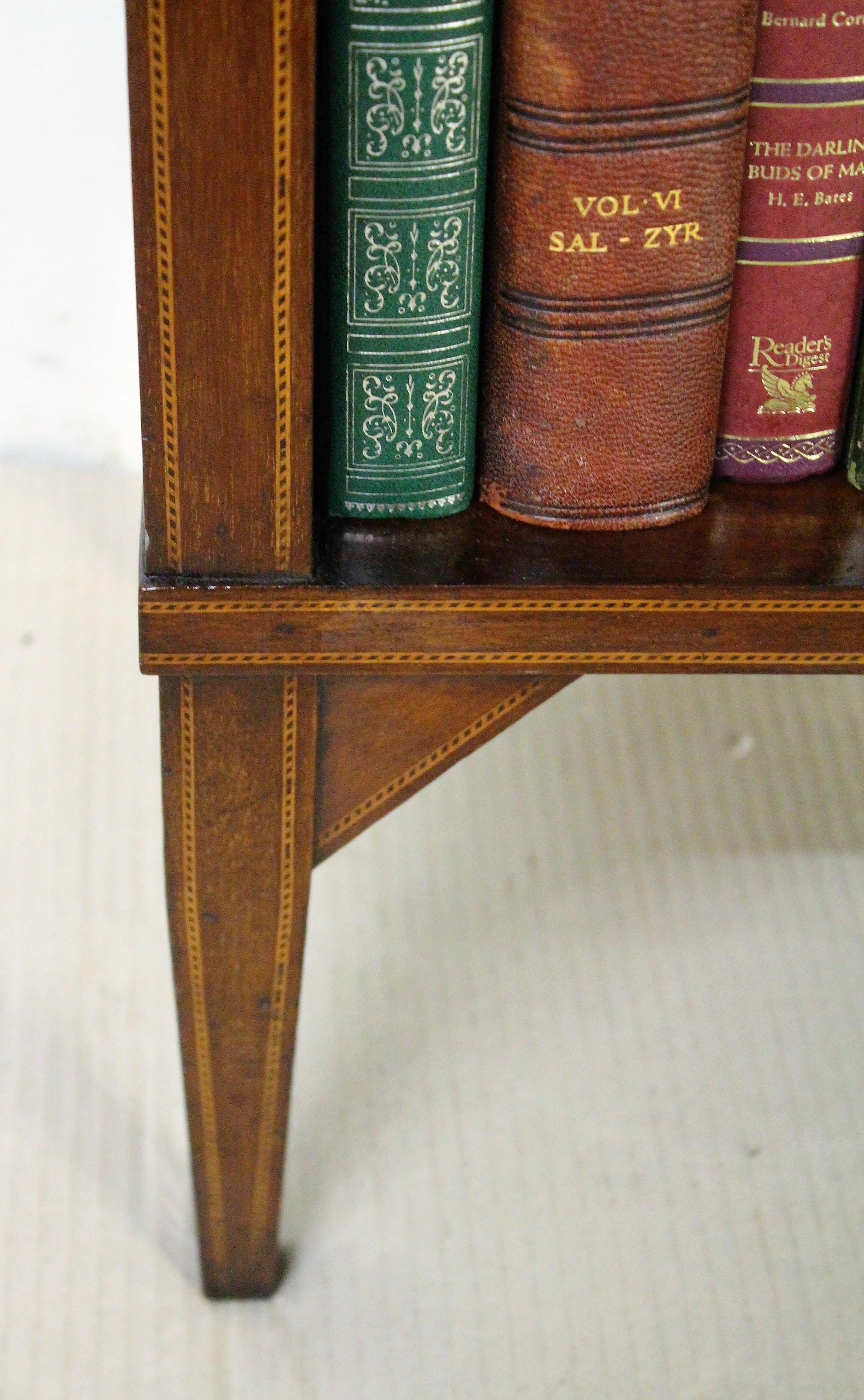 English Edwardian Period Inlaid Mahogany Open Bookcase 1