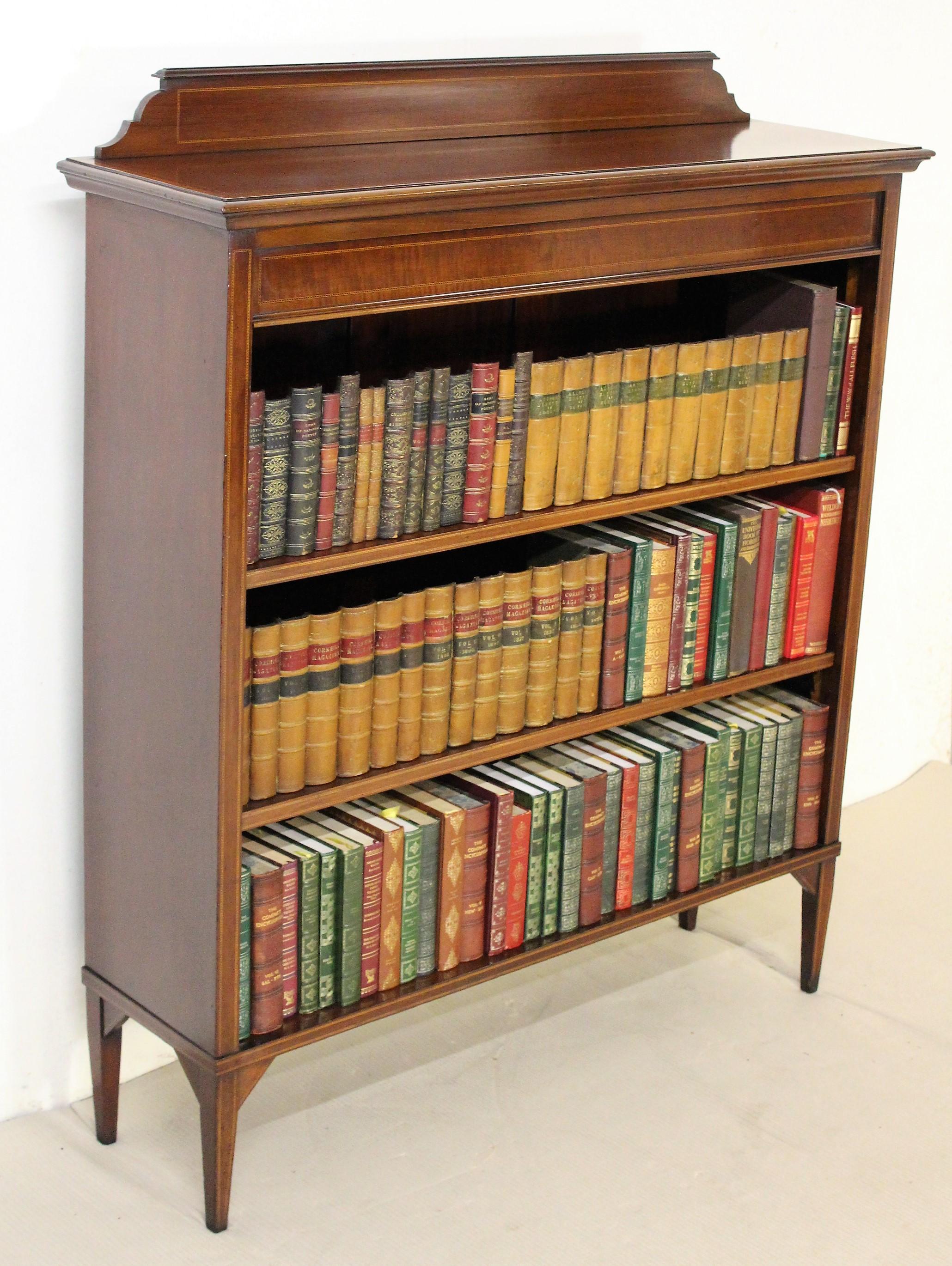 English Edwardian Period Inlaid Mahogany Open Bookcase 4