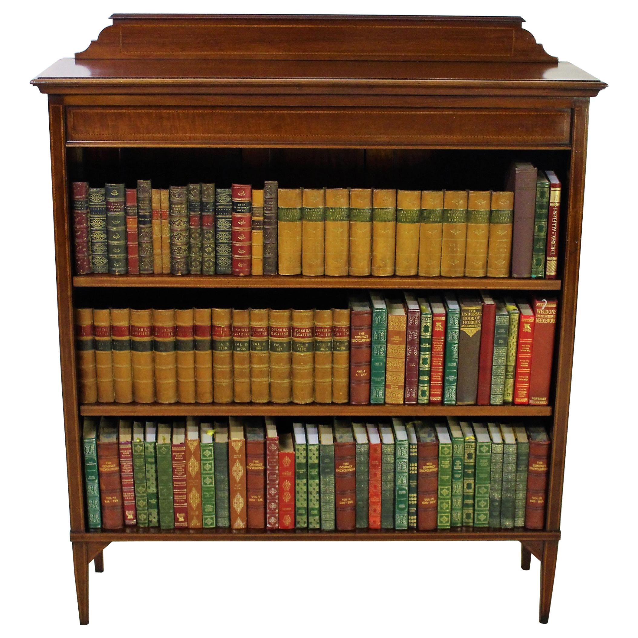 English Edwardian Period Inlaid Mahogany Open Bookcase