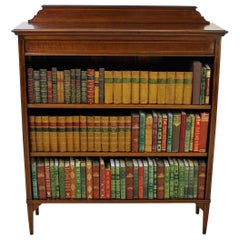 Antique English Edwardian Period Inlaid Mahogany Open Bookcase