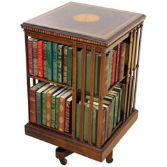 English Edwardian Period Inlaid Mahogany Revolving Bookcase