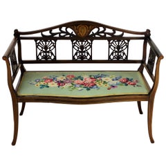 English Edwardian Period Inlaid Mahogany Settee or Bench