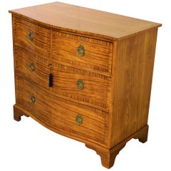 Antique English Edwardian Period Inlaid Satinwood Serpentine Fronted Chest of Drawers
