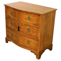 English Edwardian Period Inlaid Satinwood Serpentine Fronted Chest of Drawers