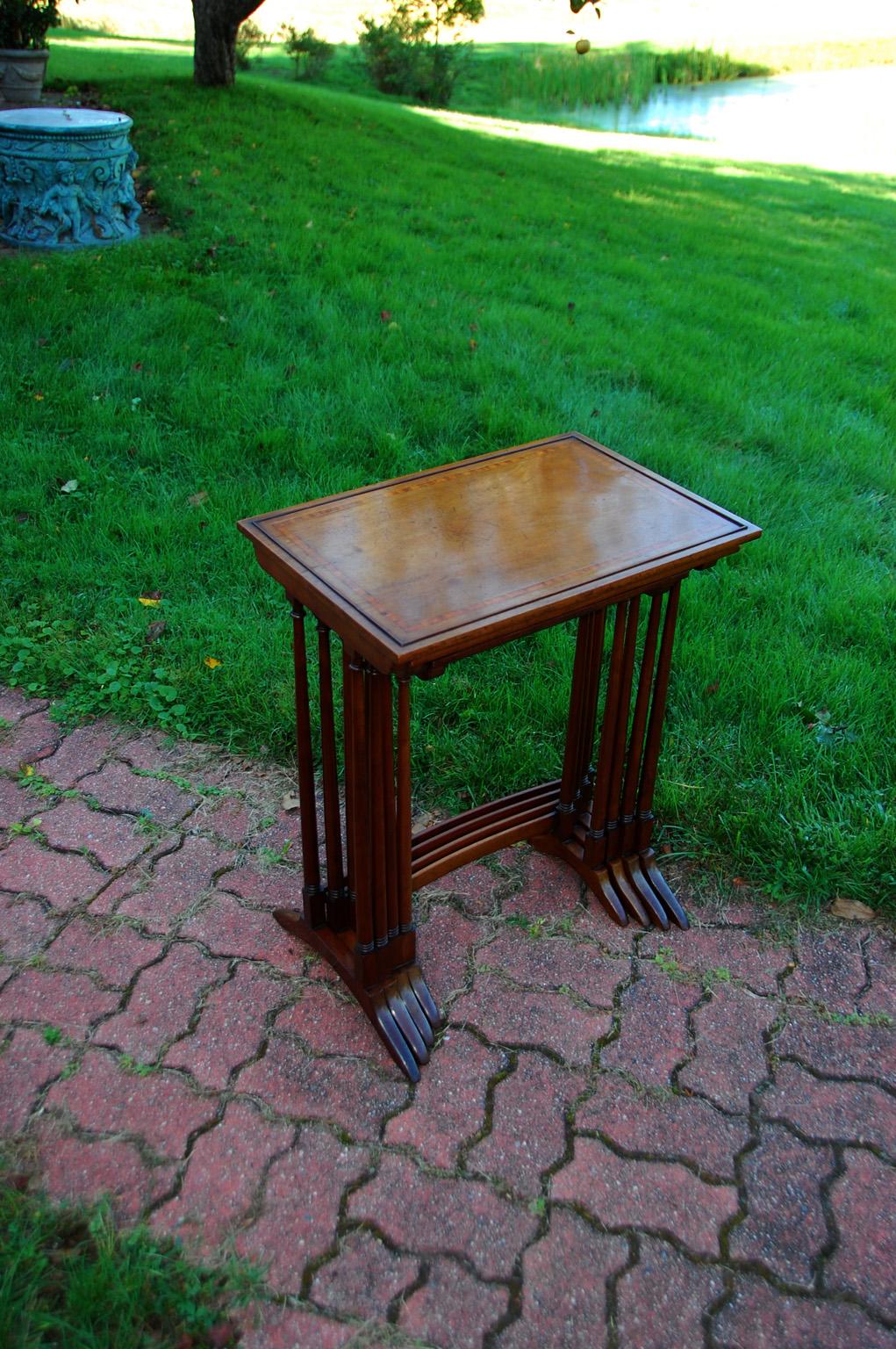 Early 20th Century English Edwardian Period Nest of Four Inlaid Mahogany Tables