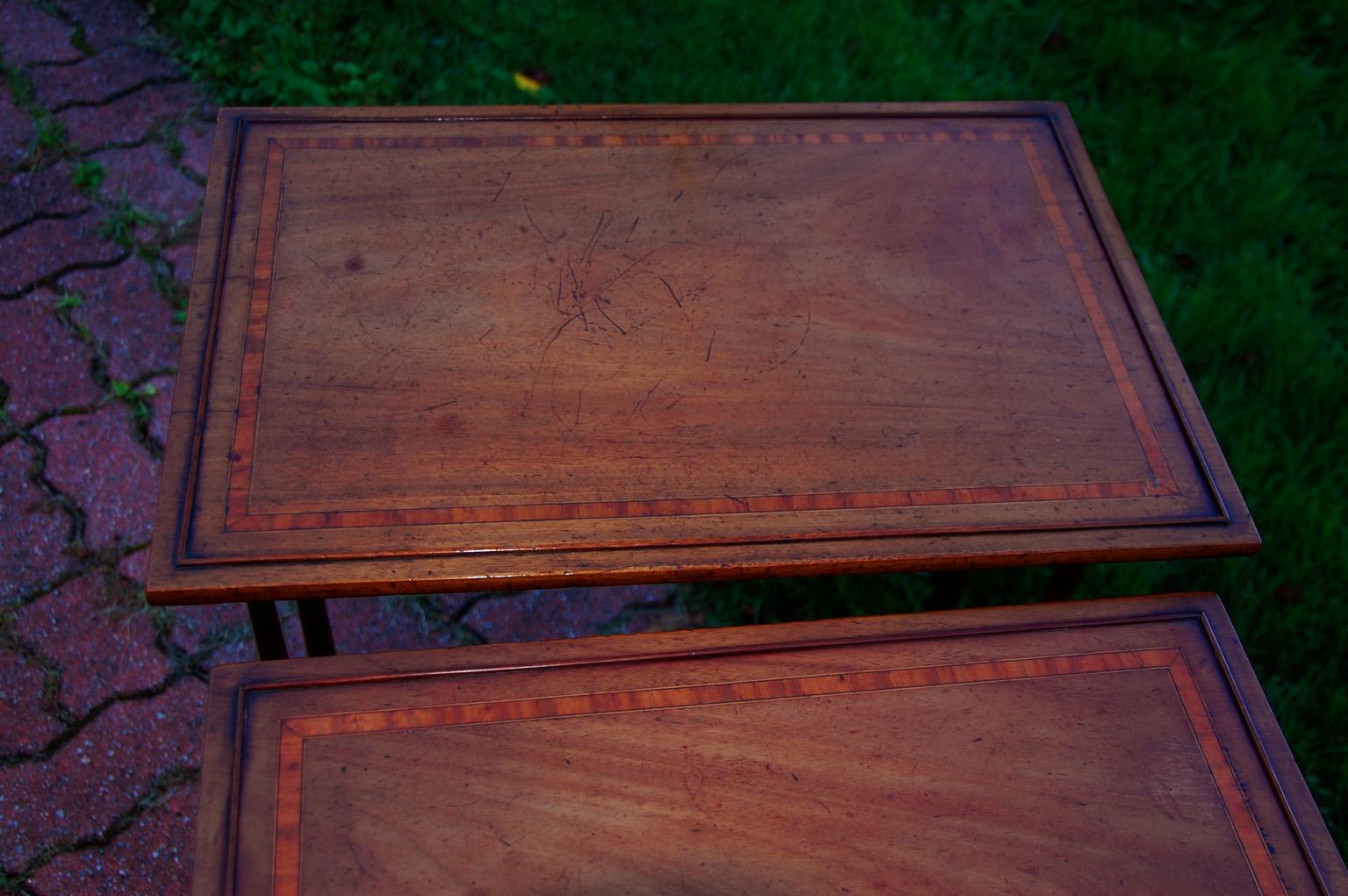 Satinwood English Edwardian Period Nest of Four Inlaid Mahogany Tables