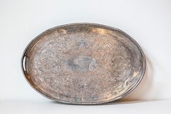 English Edwardian Period Silver Plated Tray with Pierced Motifs and C-Scrolls