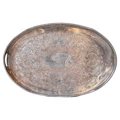 English Edwardian Period Silver Plated Tray with Pierced Motifs and C-Scrolls