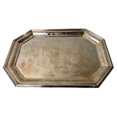 Bandeja inglesa de estilo eduardiano y Queen Anne, con motivos indo-chinoiserie, de plata dorada, 1916