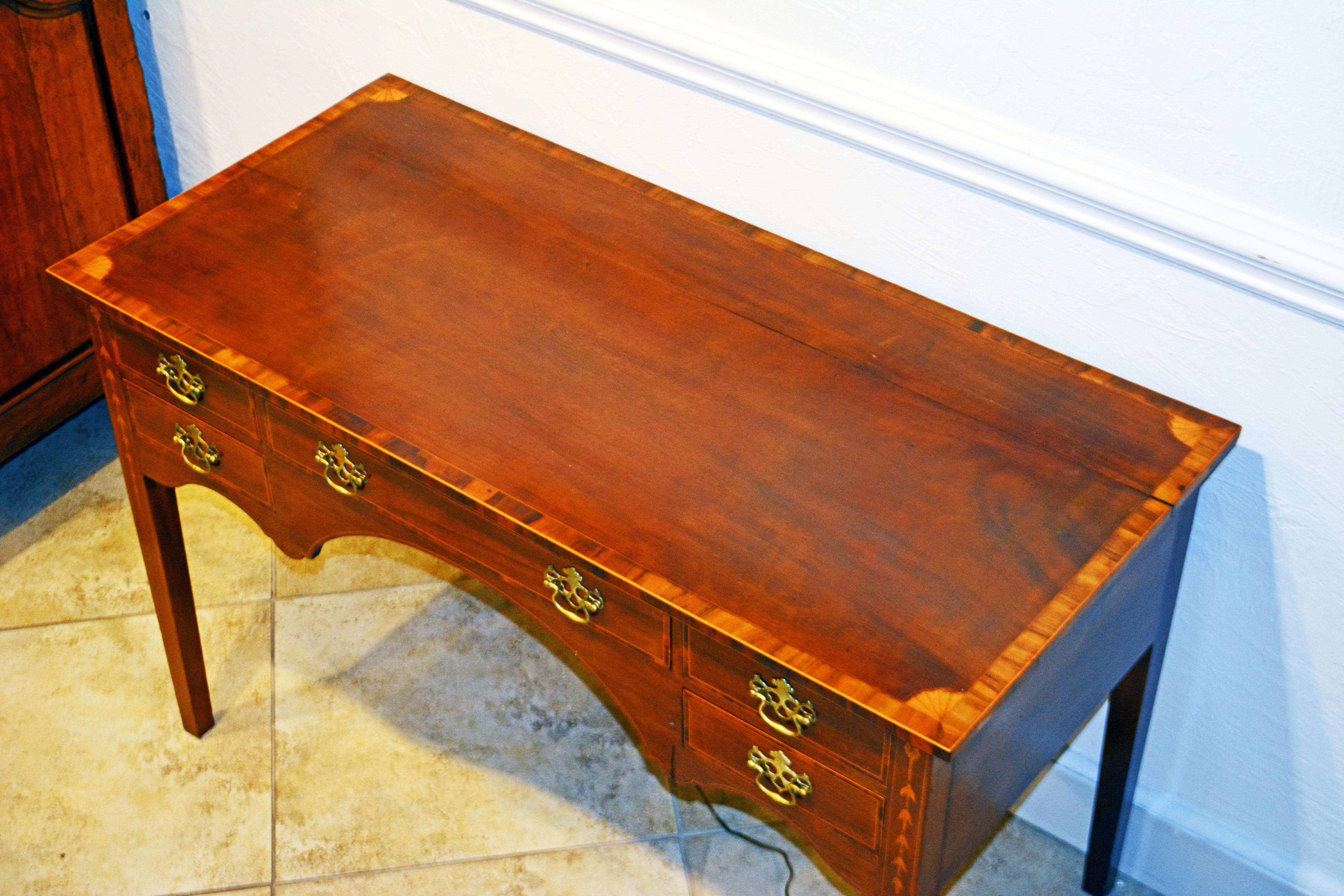 19th Century English Edwardian Richly Inlaid Five Drawer Ladies Writing Desk, circa 1880