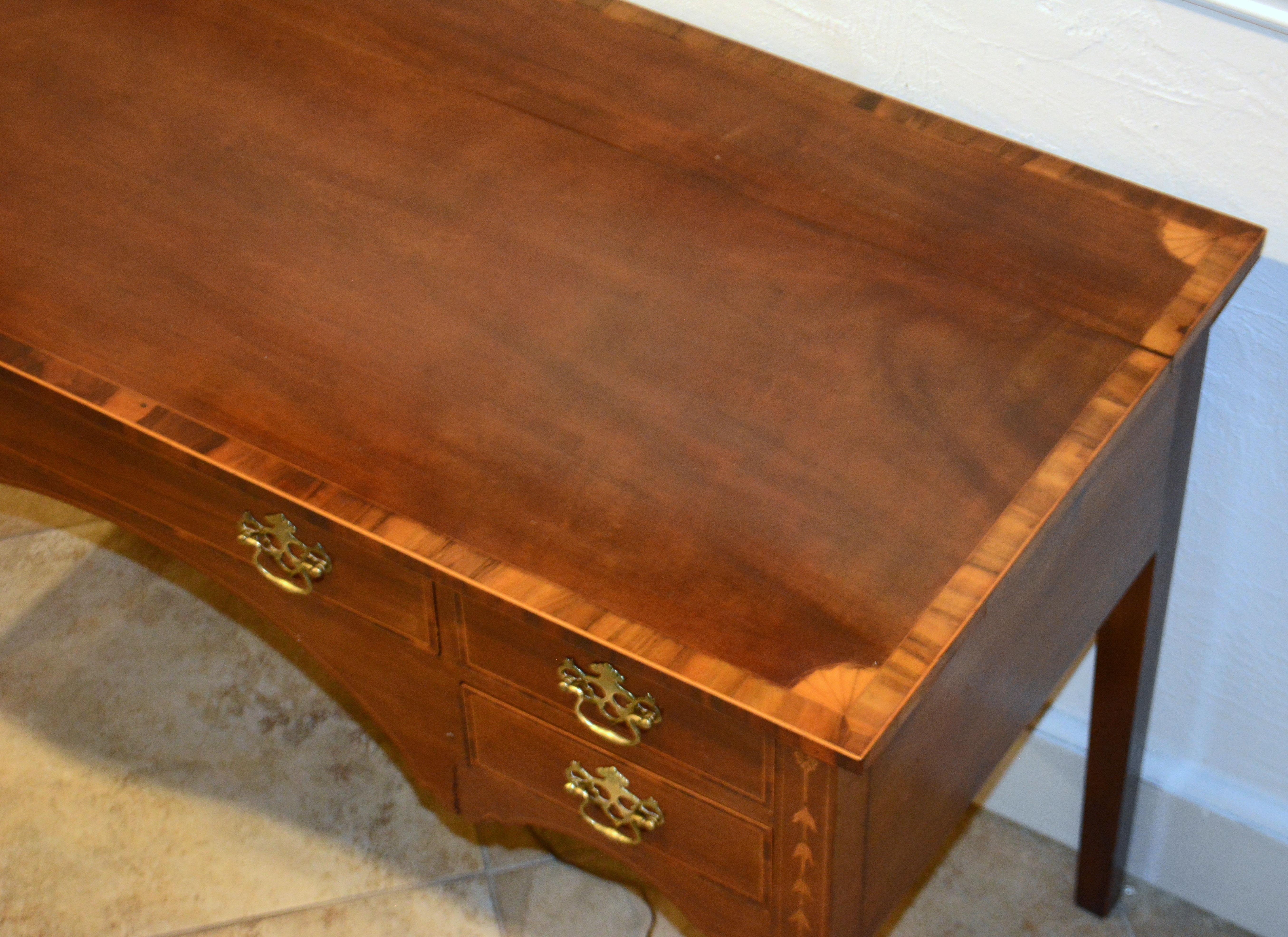 Brass English Edwardian Richly Inlaid Five Drawer Ladies Writing Desk, circa 1880