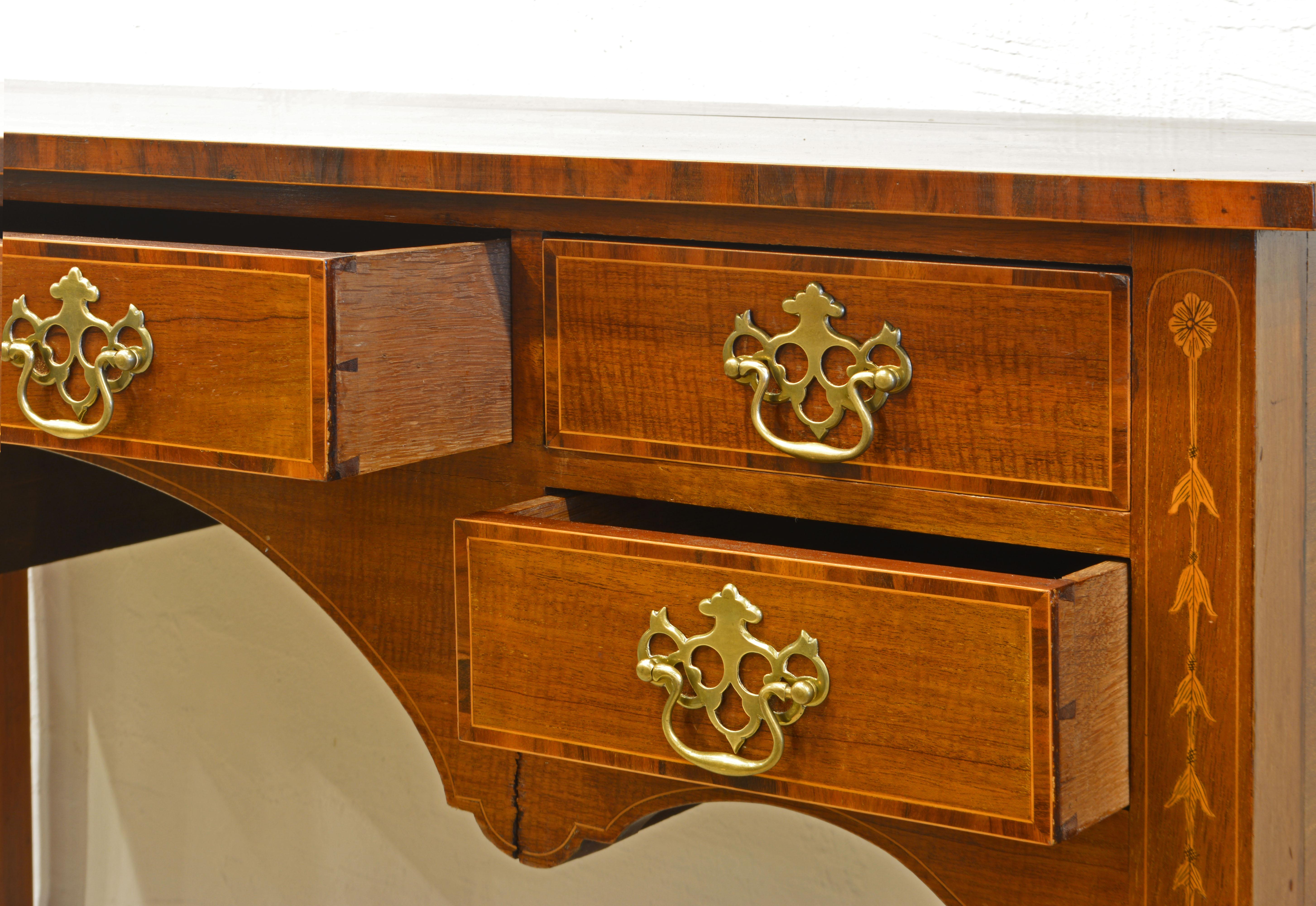 English Edwardian Richly Inlaid Five Drawer Ladies Writing Desk, circa 1880 1
