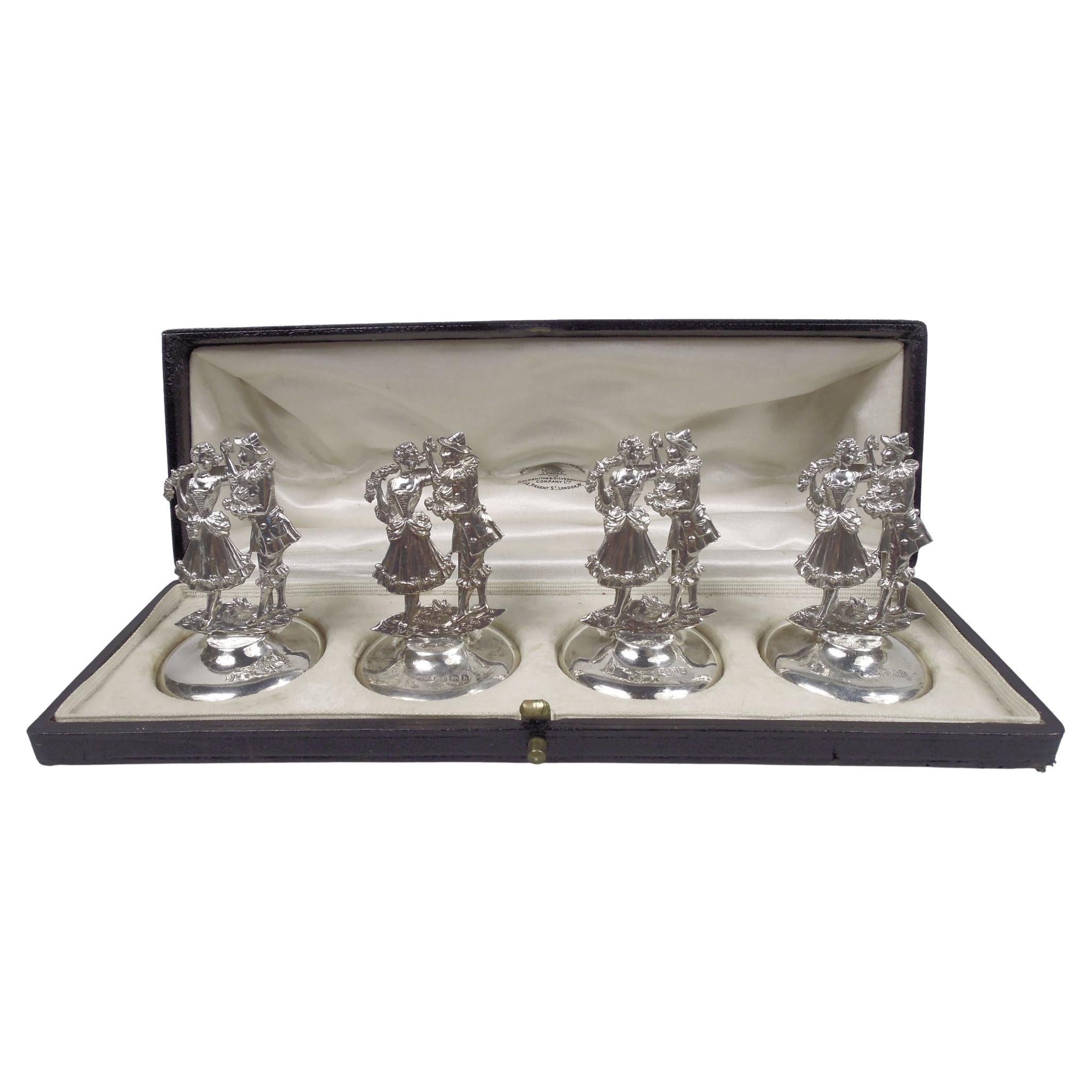 English Edwardian Rococo Commedia dell’Arte Place Card Holders. 1907