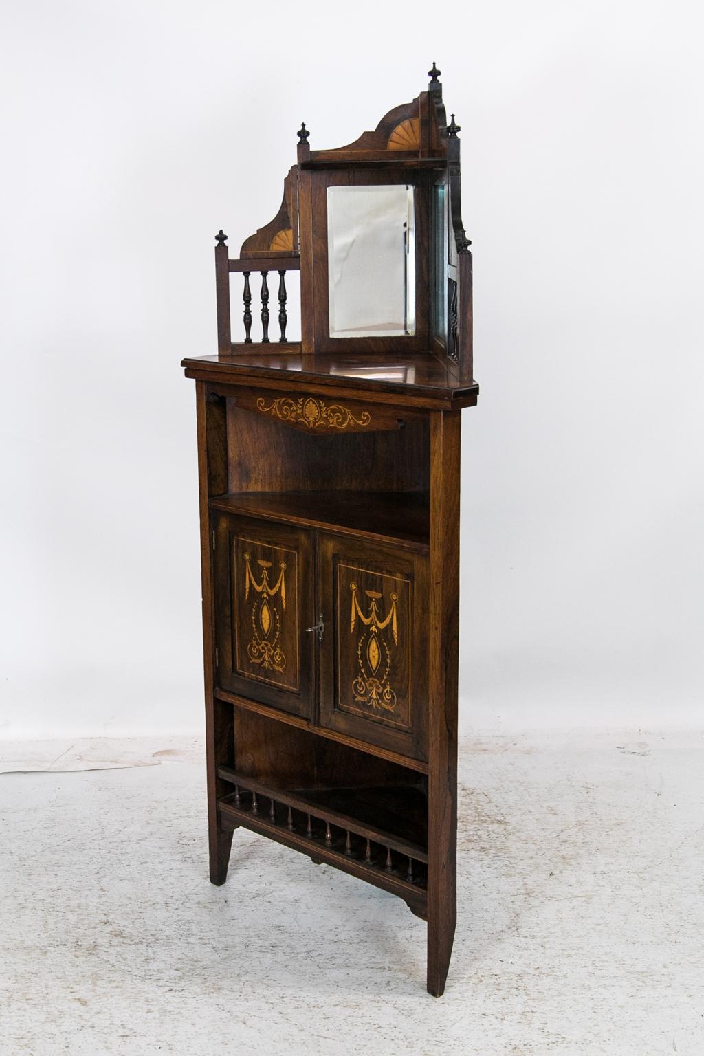 English Edwardian Rosewood Inlaid Corner Cabinet For Sale 7
