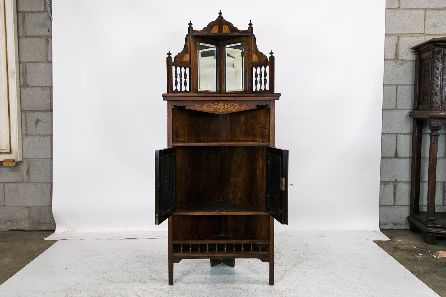 English Edwardian Rosewood Inlaid Corner Cabinet For Sale 2