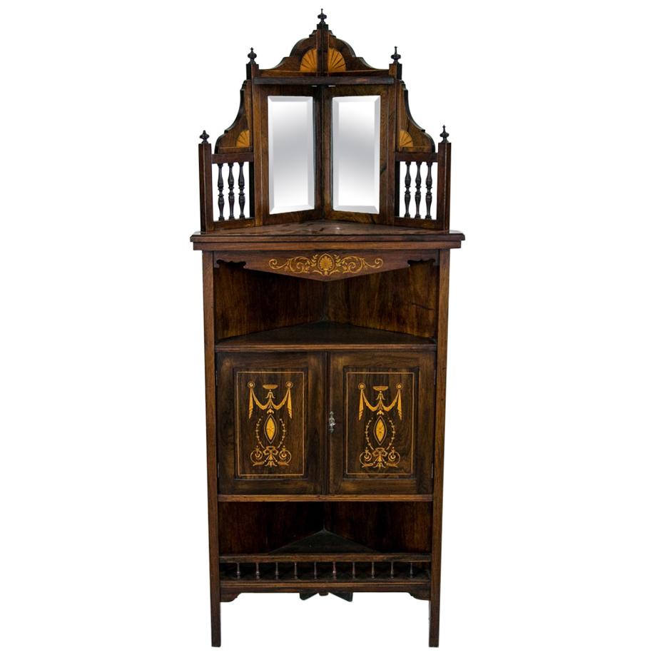 English Edwardian Rosewood Inlaid Corner Cabinet For Sale