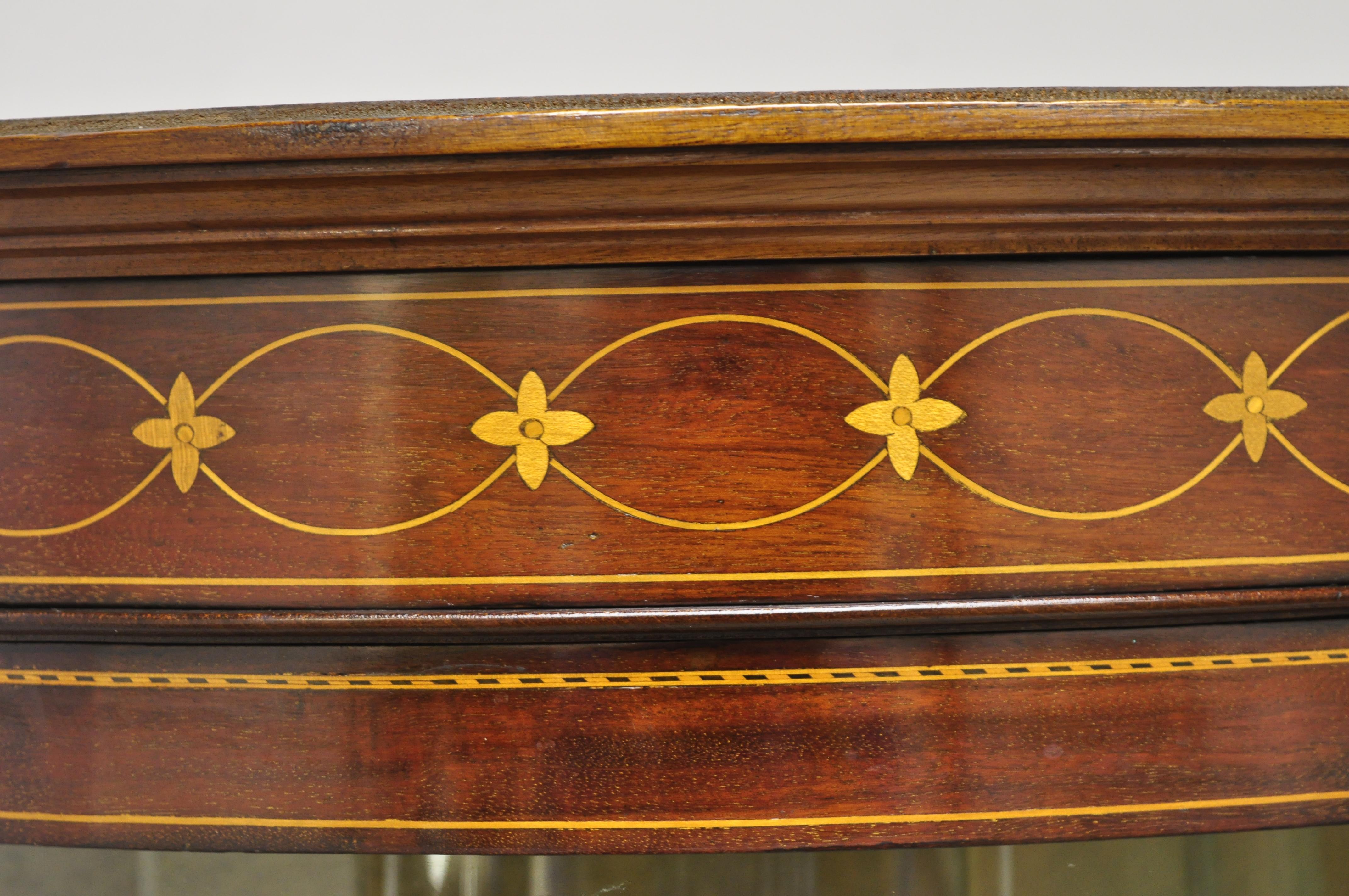English Edwardian Satinwood Inlay Bowed Curved Glass China Display Cabinet Curio For Sale 3