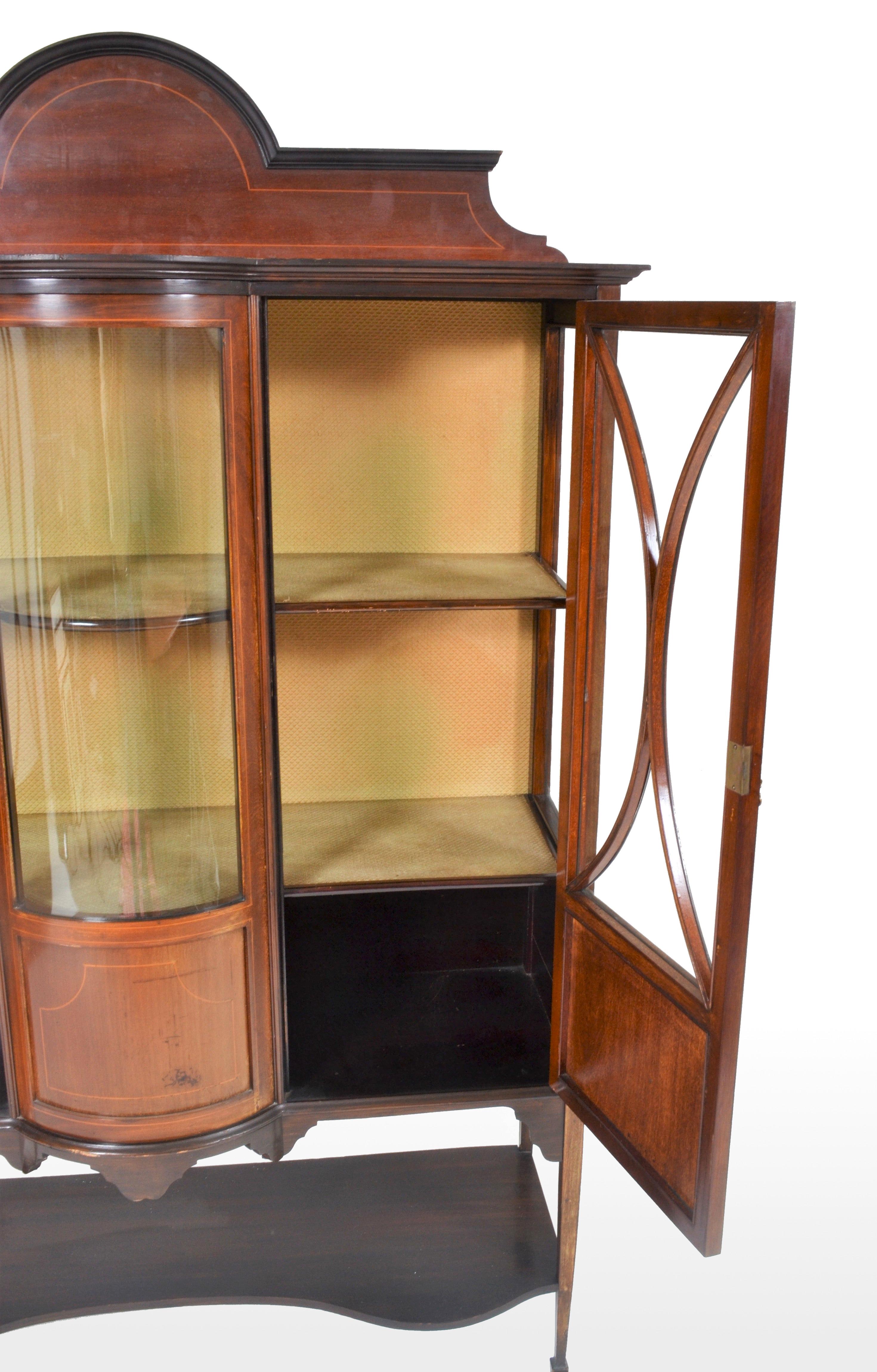 English Edwardian Sheraton Revival Inlaid Mahogany China Cabinet, circa 1895 1