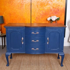 English Edwardian Sideboard Blue Painted Credenza