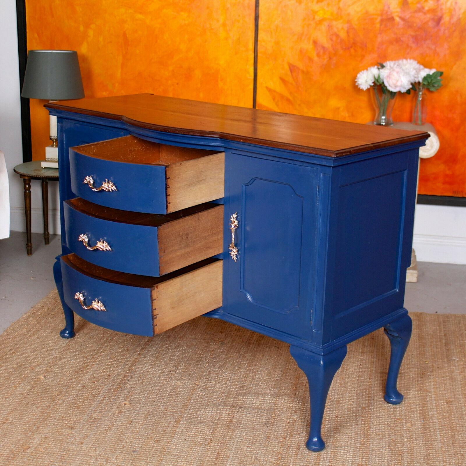 Early 20th Century English Edwardian Sideboard Blue Painted Credenza For Sale