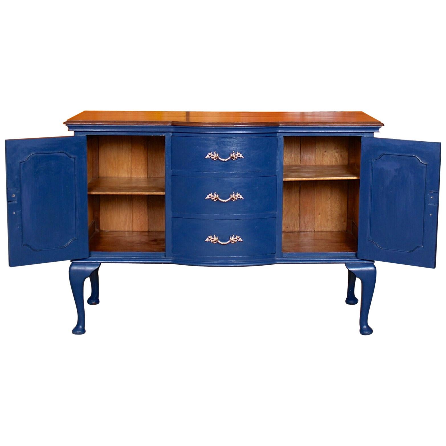 English Edwardian Sideboard Blue Painted Credenza For Sale