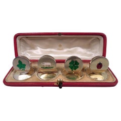 English Edwardian Silver Gilt Lucky Charm Place Card Holders, 1905