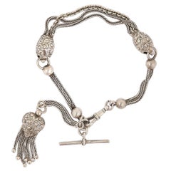 English Edwardian Silver Heart and Fancy Ball Link Ladies Albertina Bracelet