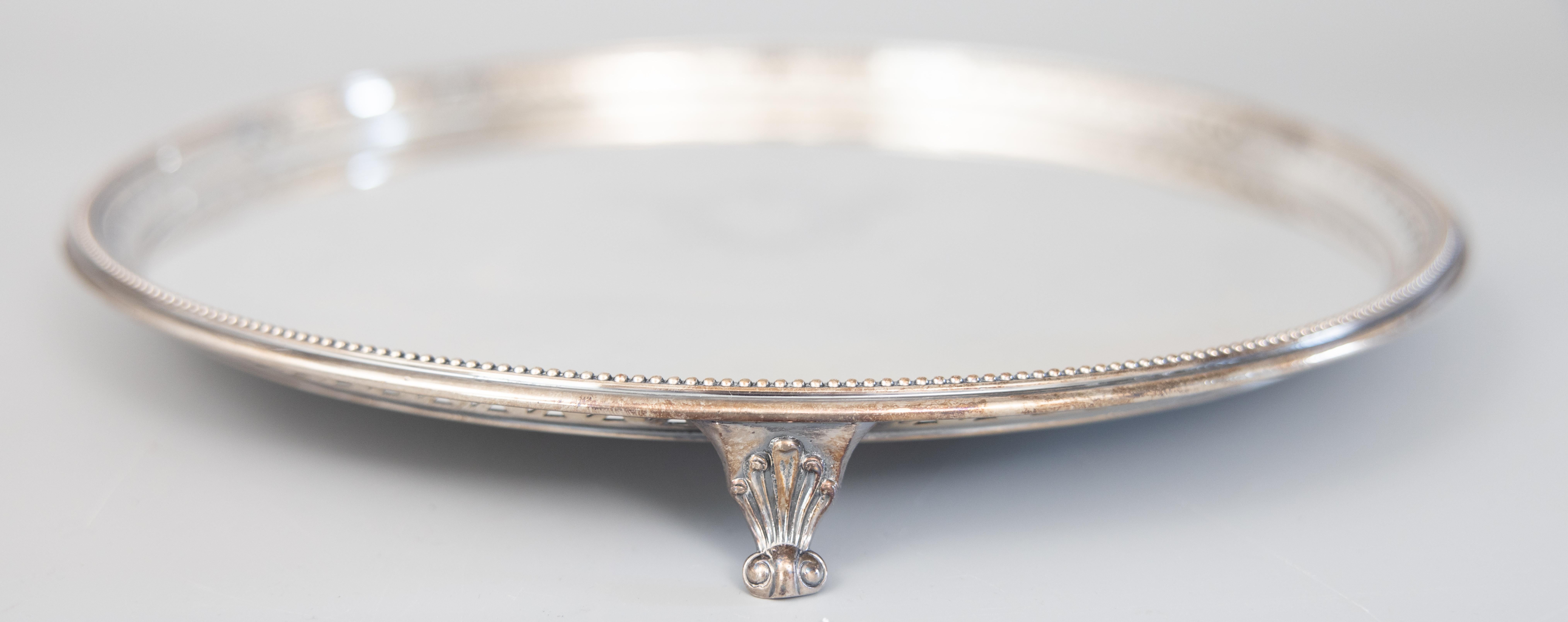 Early 20th Century English Edwardian Silver Plate Round Footed Salver Tray, circa 1900