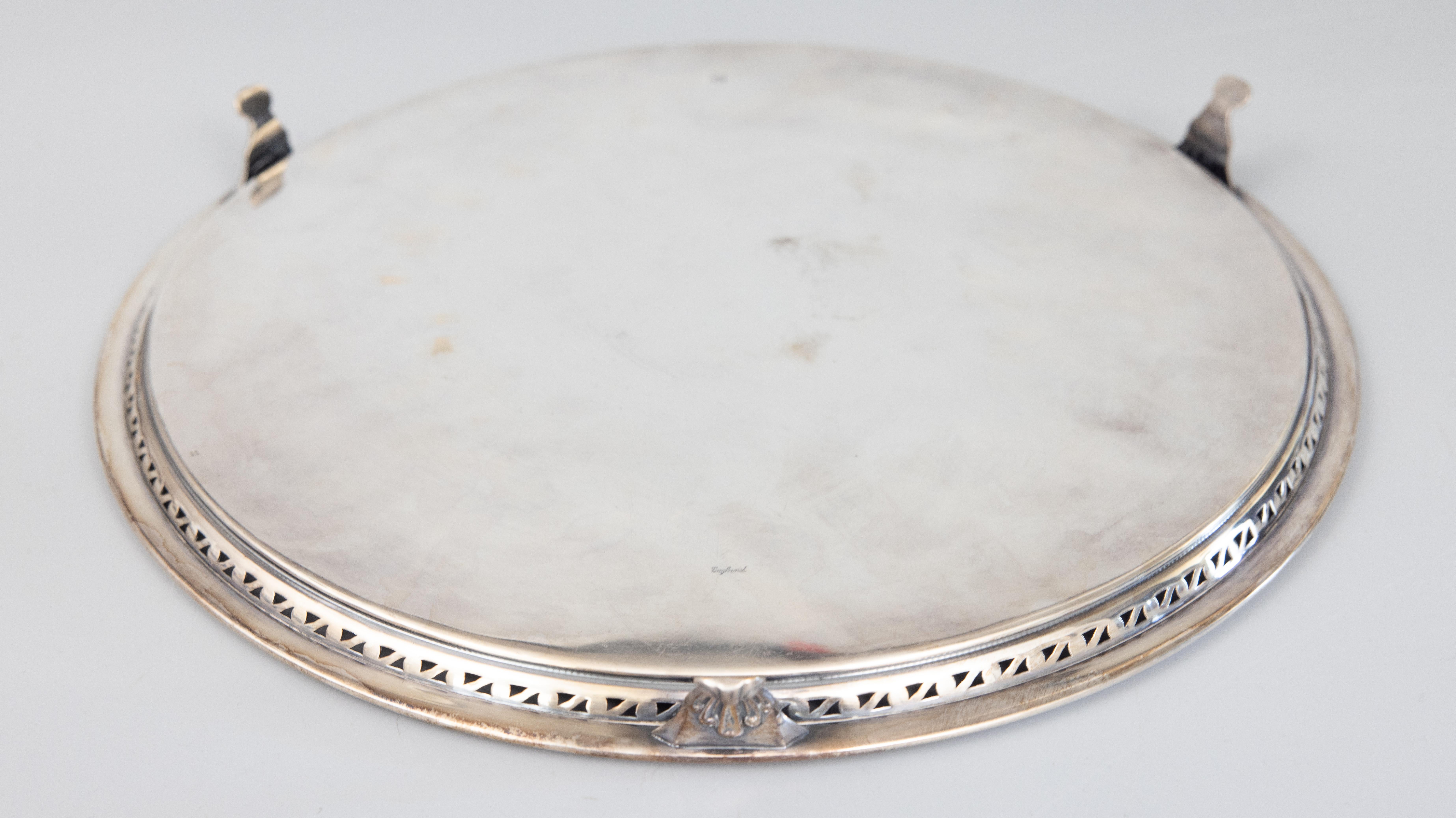 English Edwardian Silver Plate Round Footed Salver Tray, circa 1900 3