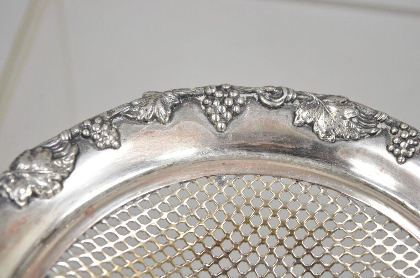 English Edwardian Silver Plated Wreath Design Small Mesh Basket Candy Dish -Pair For Sale 1