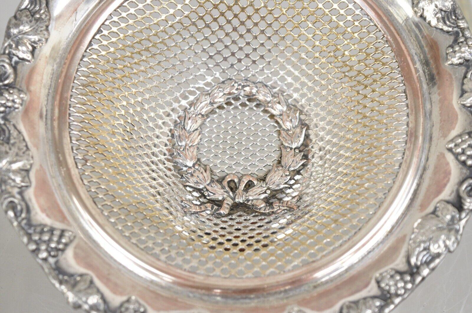 English Edwardian Silver Plated Wreath Design Small Mesh Basket Candy Dish -Pair For Sale 3