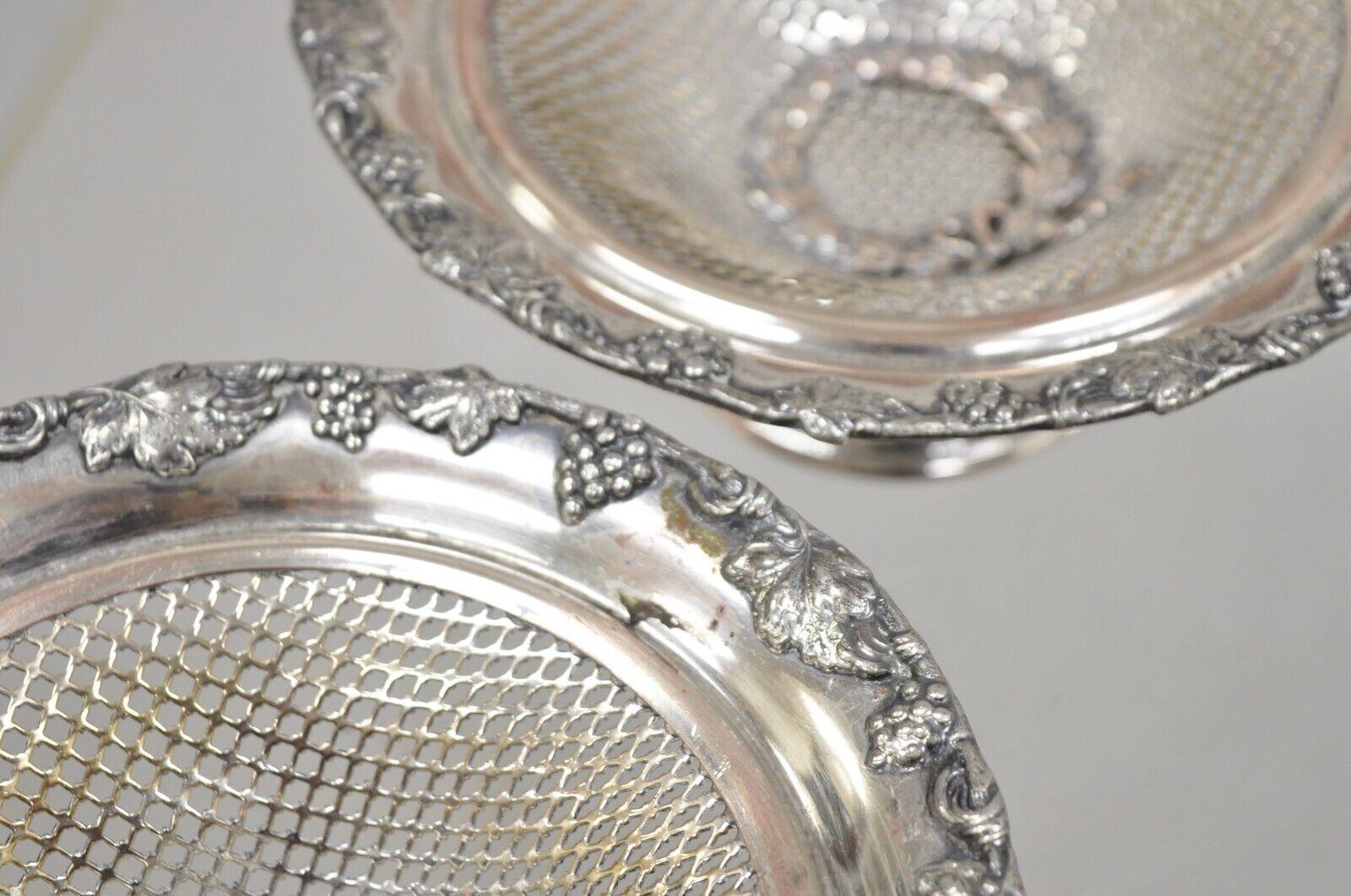 English Edwardian Silver Plated Wreath Design Small Mesh Basket Candy Dish -Pair For Sale 4