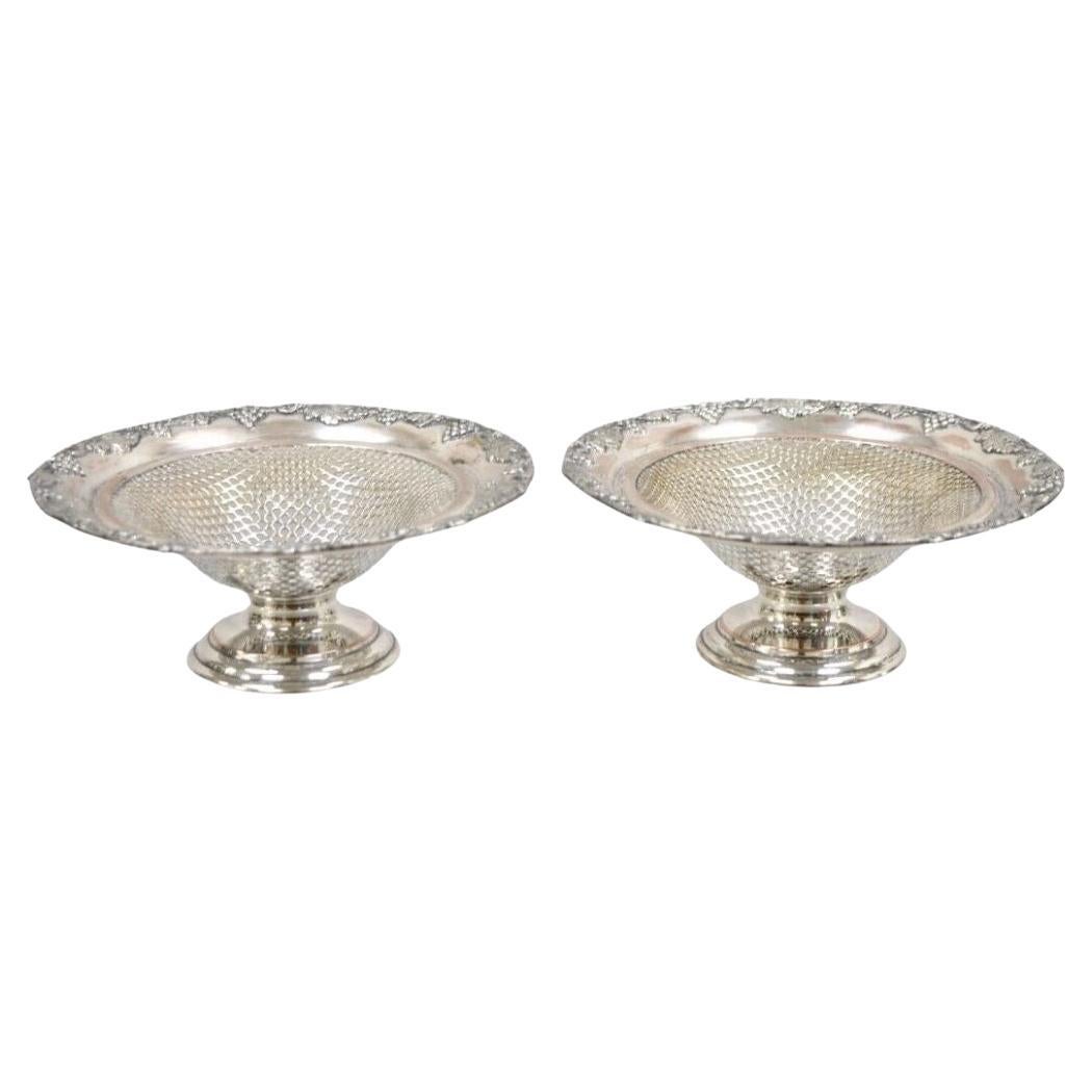 English Edwardian Silver Plated Wreath Design Small Mesh Basket Candy Dish -Pair For Sale