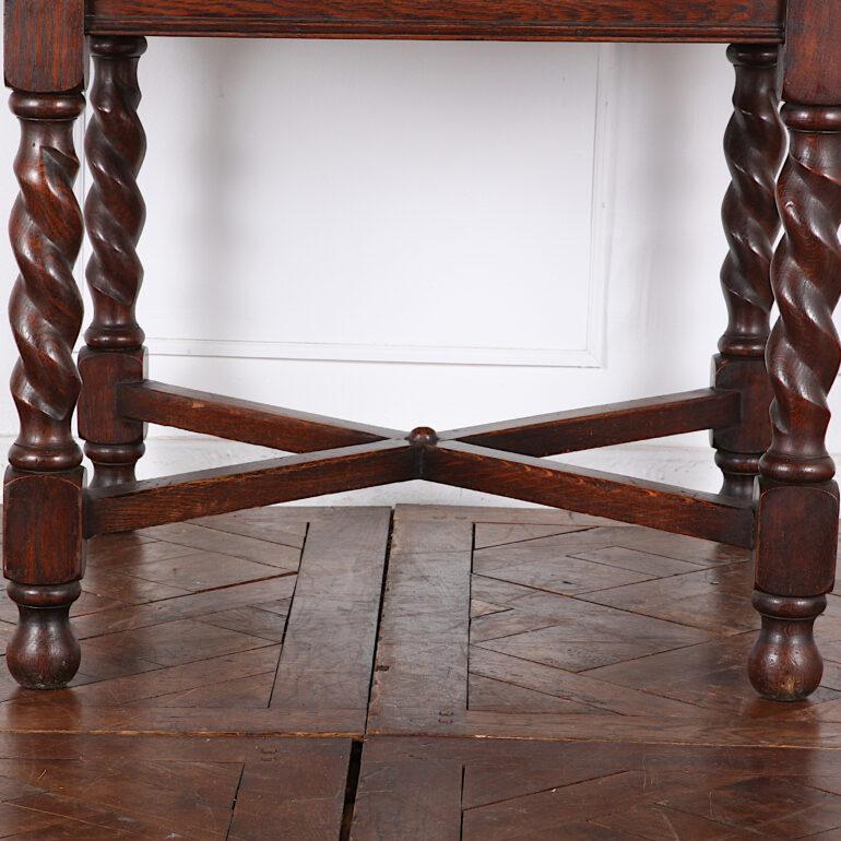 English Edwardian Solid Oak Draw Leaf Table Barley Twist Legs 1