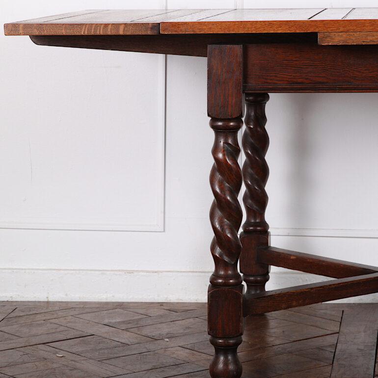 English Edwardian Solid Oak Draw Leaf Table Barley Twist Legs 3