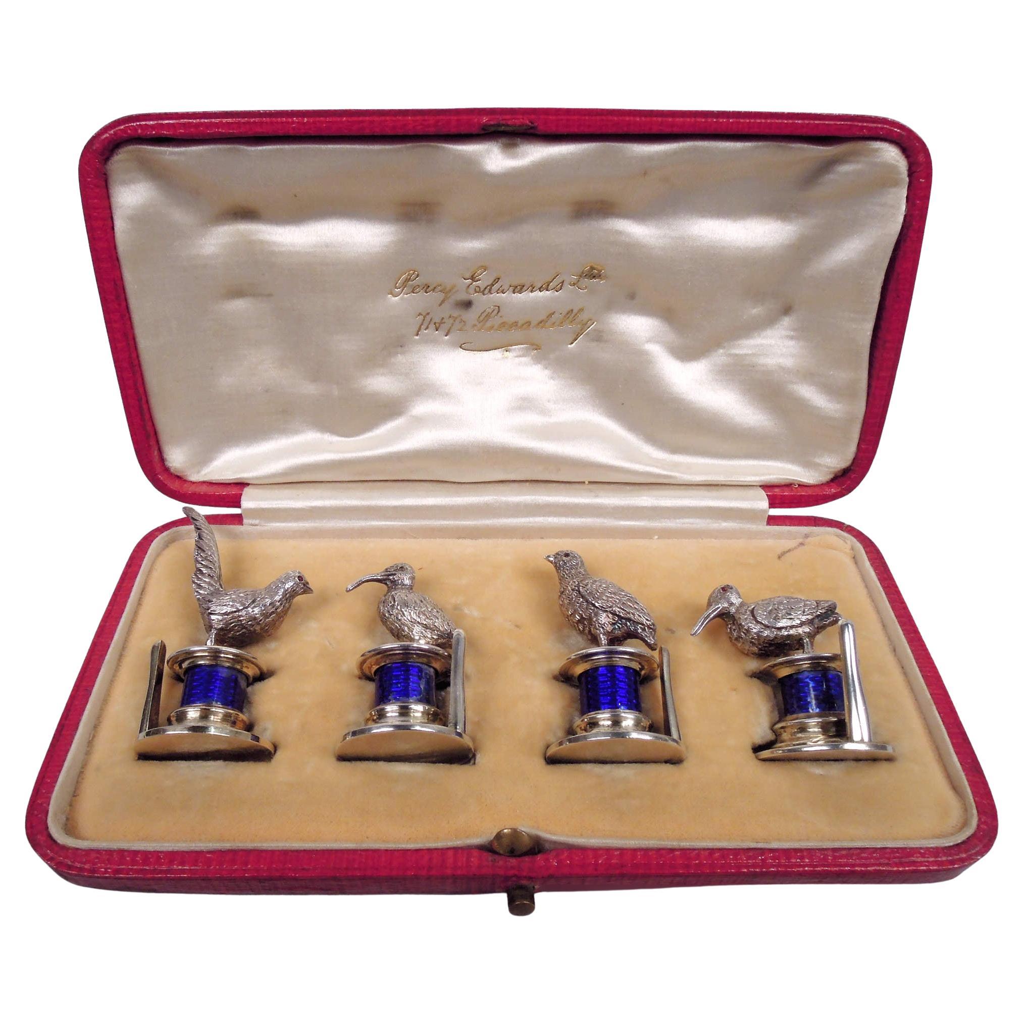 English Edwardian Sterling Silver Game Bird Place Card Holders, 1908