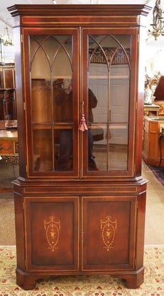 English Edwardian Style Mahogany Inlaid Corner Cabinet