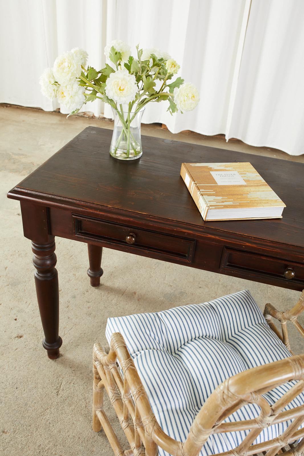 English Edwardian Style Turned Leg Pine Writing Table Desk 2