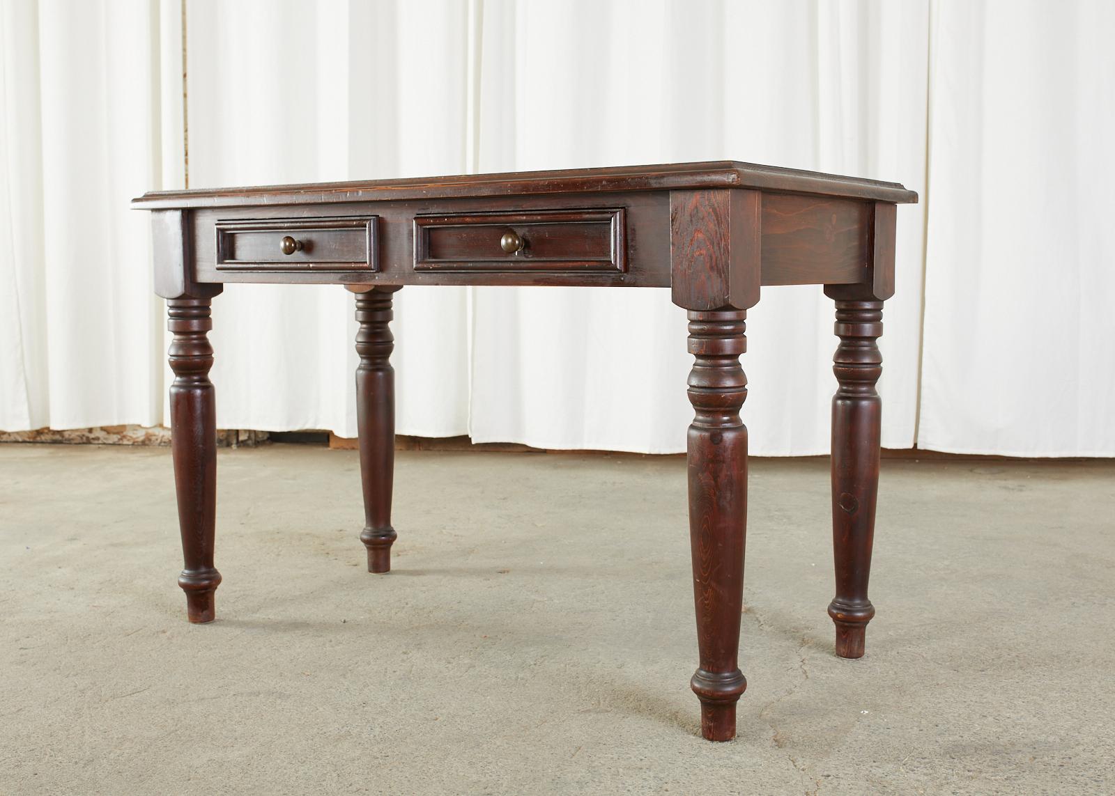 English Edwardian Style Turned Leg Pine Writing Table Desk 5
