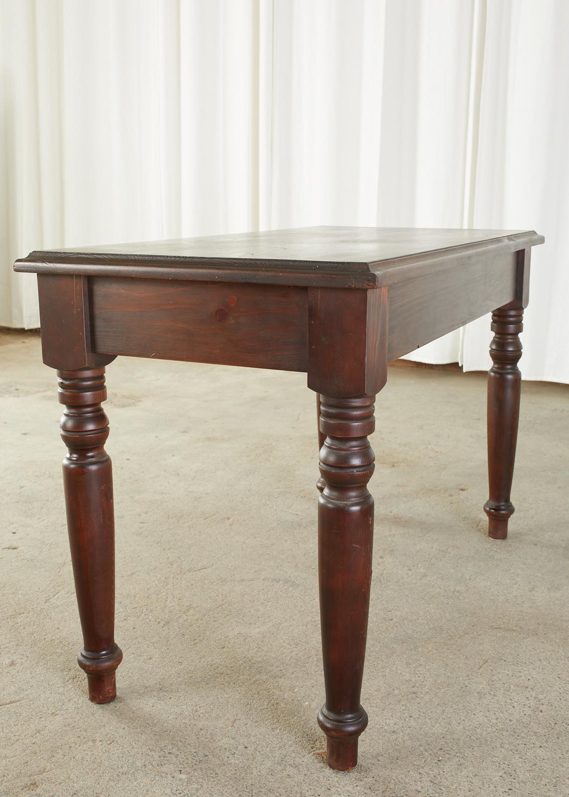 English Edwardian Style Turned Leg Pine Writing Table Desk 7