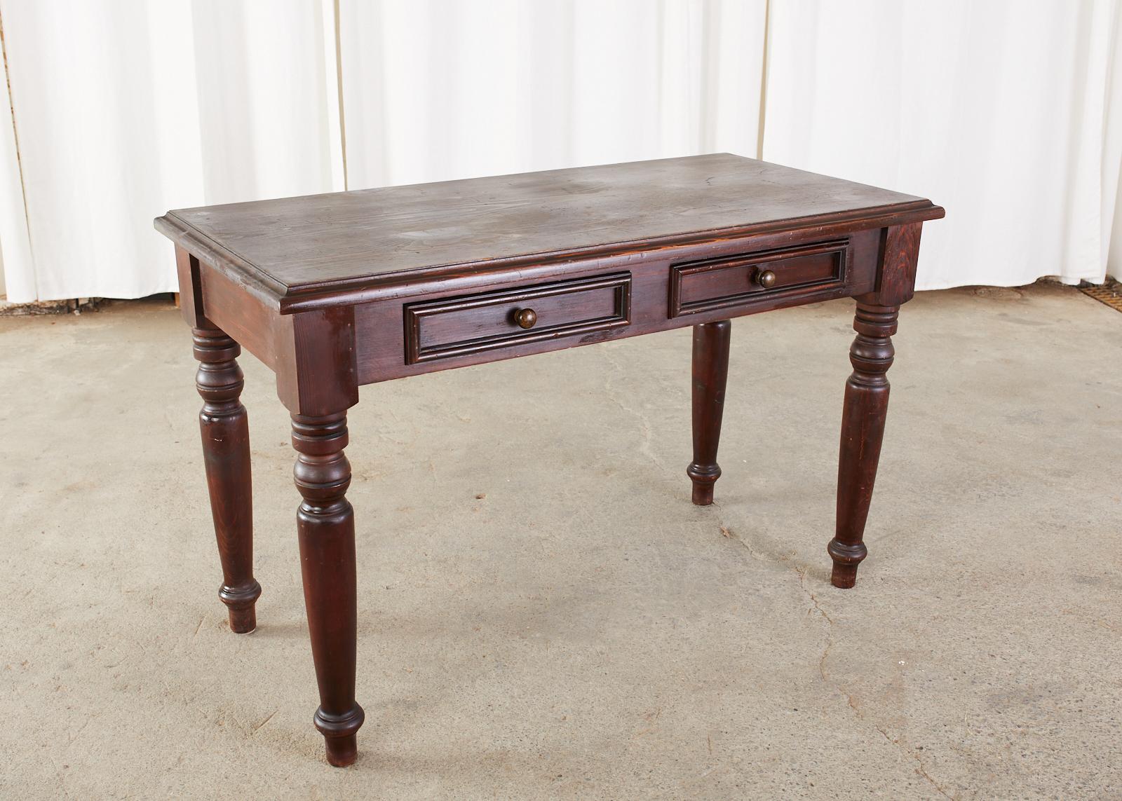 American English Edwardian Style Turned Leg Pine Writing Table Desk