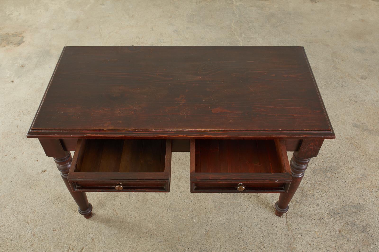Hand-Crafted English Edwardian Style Turned Leg Pine Writing Table Desk