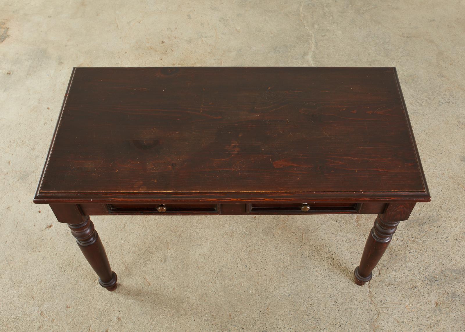 20th Century English Edwardian Style Turned Leg Pine Writing Table Desk
