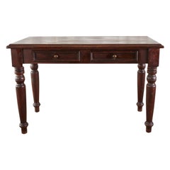 English Edwardian Style Turned Leg Pine Writing Table Desk