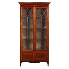 English Edwardian Tall Inlaid Mahogany Display Cabinet or Vitrine
